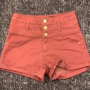refuge maroon high rise jean shorts